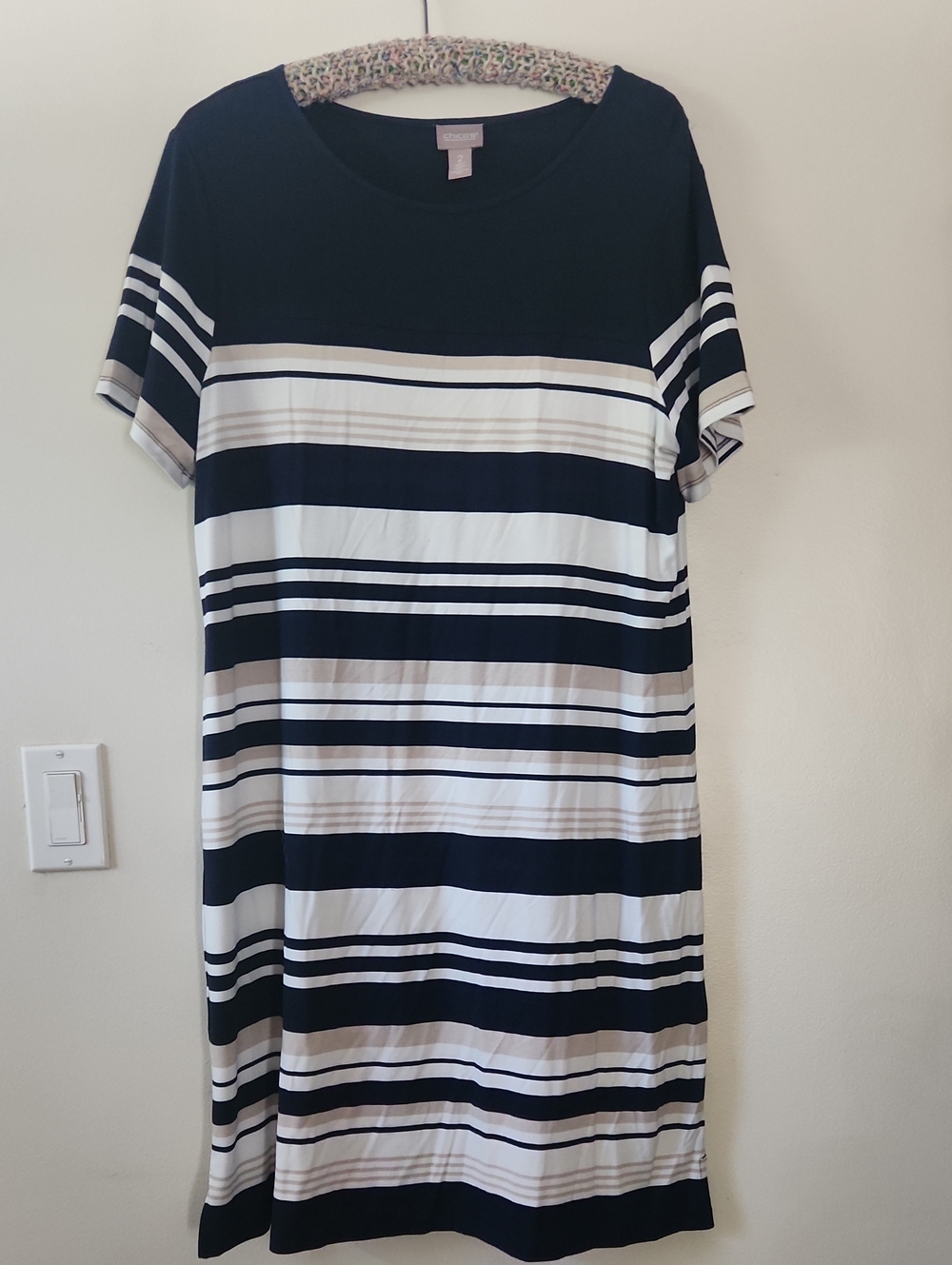 Chico's Navy and White Striped Midi Dress